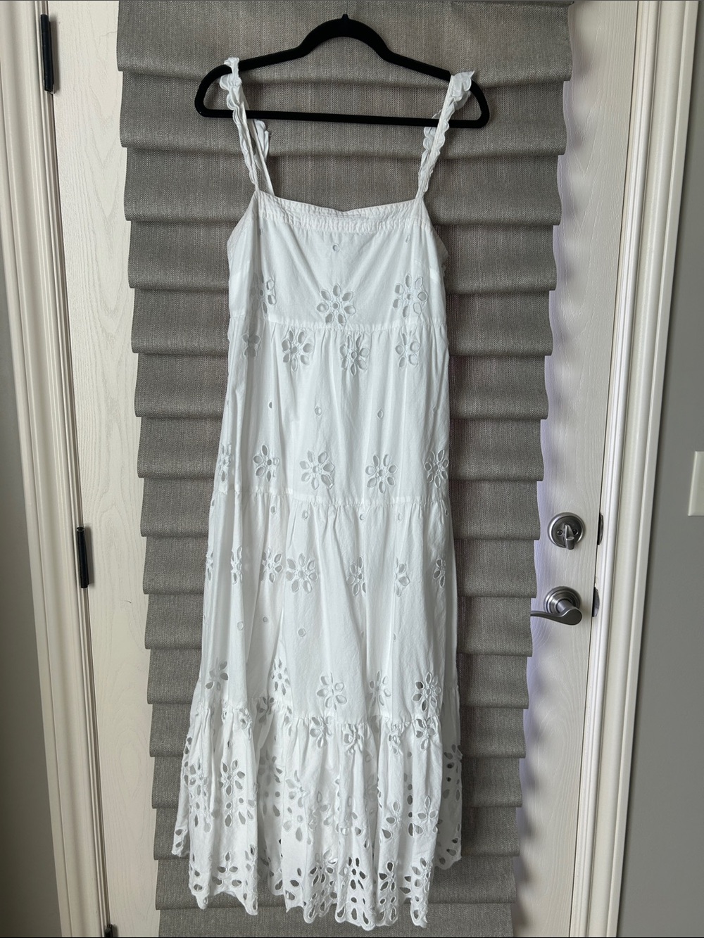 J. Crew White Eyelet Tiered Maxi Dress with Braided Straps